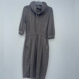 Mango Mng Casual Sportswear Cowl Neck Drawstring Waist Midi Dress Brown Size Xs